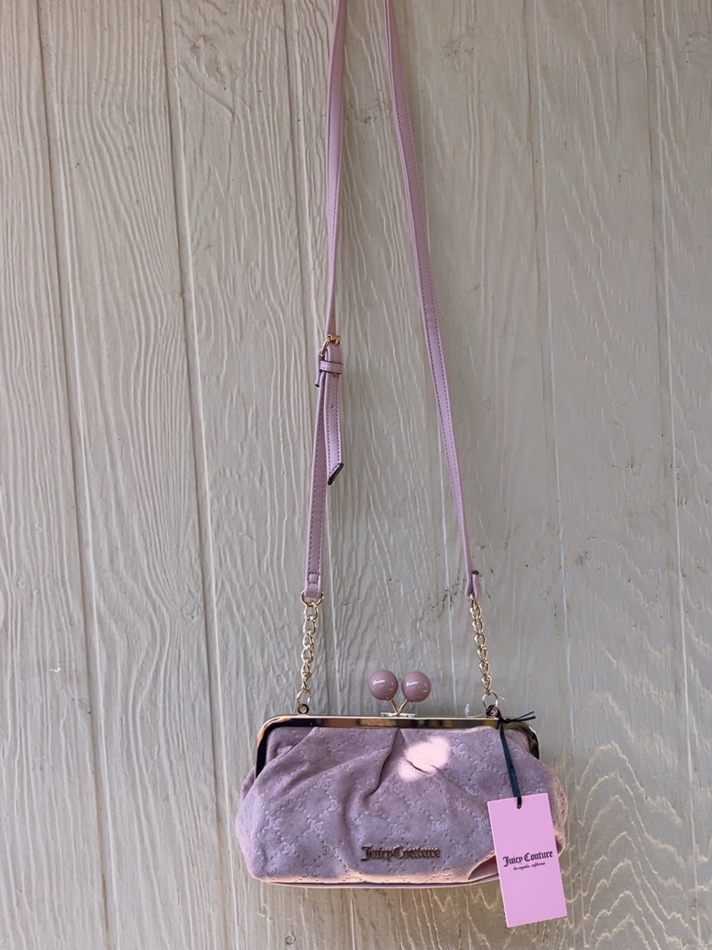 Juicy Couture Lilac Velvet Crossbody Bag with Gold Chain